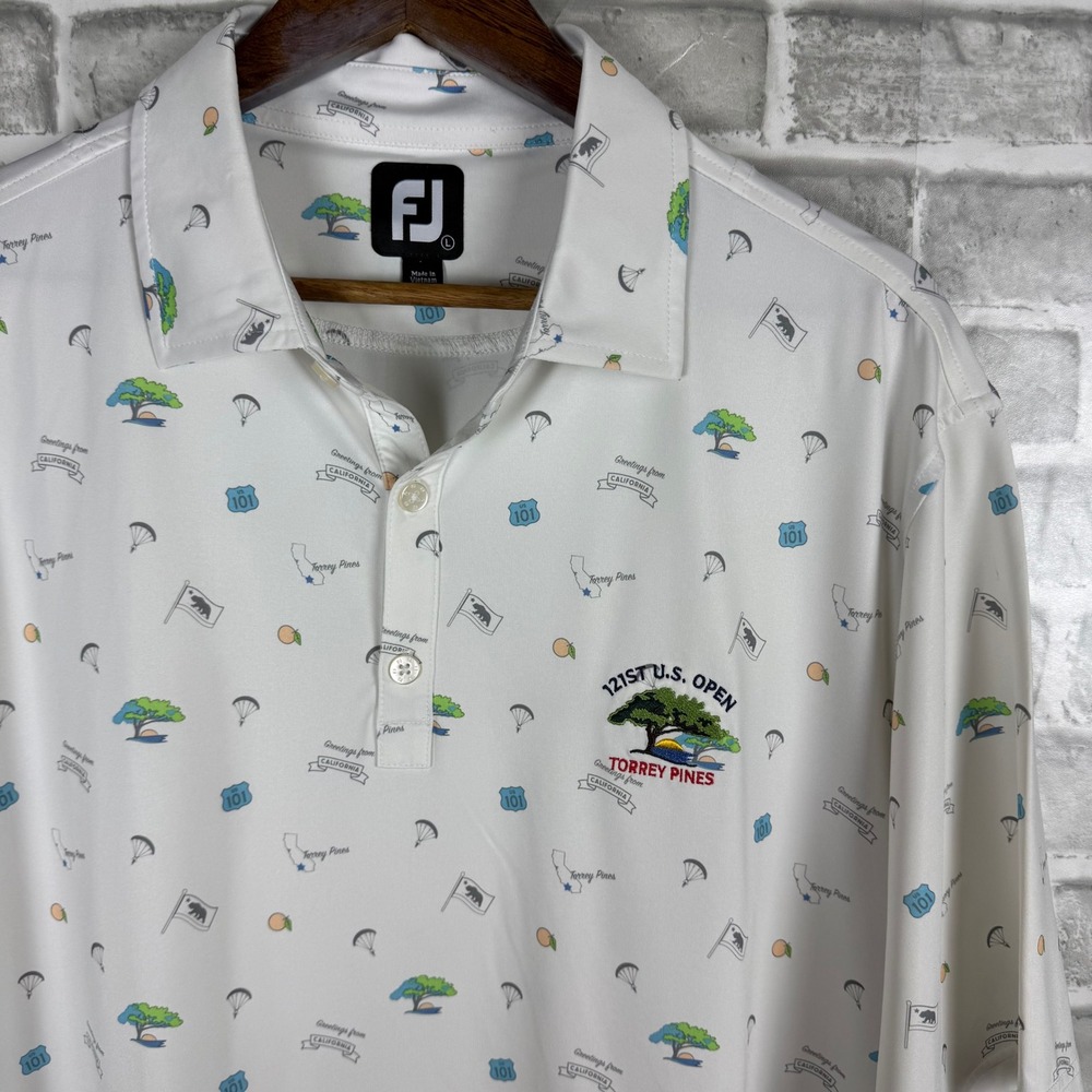 FootJoy Mens 121st U.S. Open Torrey Pines Lisle Golf Polo Shirt White Large